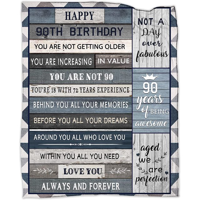 LHSHID 90th Birthday Gifts for Women Men 90th Birthday Thrown Blanket 90 Years Old Gifts Ideal for Him Her Blanket Gift for Parents Husband Friends Bestie 90th Birthday Blanket Decorations 60x80in