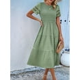 thumbnail image 4 of Women'S Spring Summer Solid Color Elegant Dresses Crewneck Cut Out Maxi Dress Fruit Green S, 4 of 9
