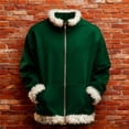 thumbnail image 5 of BOBOGOJP Hoodies for Girls Full Zip Furry Trim Thick Jacket Kids Boys Christmas Santa Sherpa Fleece Lined Warm Pullover Dark Green for Size 2-3 Years, 5 of 7