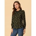 thumbnail image 4 of INSPIRE CHIC Women's Smocked Cuffs Keyhole Back Ruffled Crew Neck Floral Blouse, 4 of 6