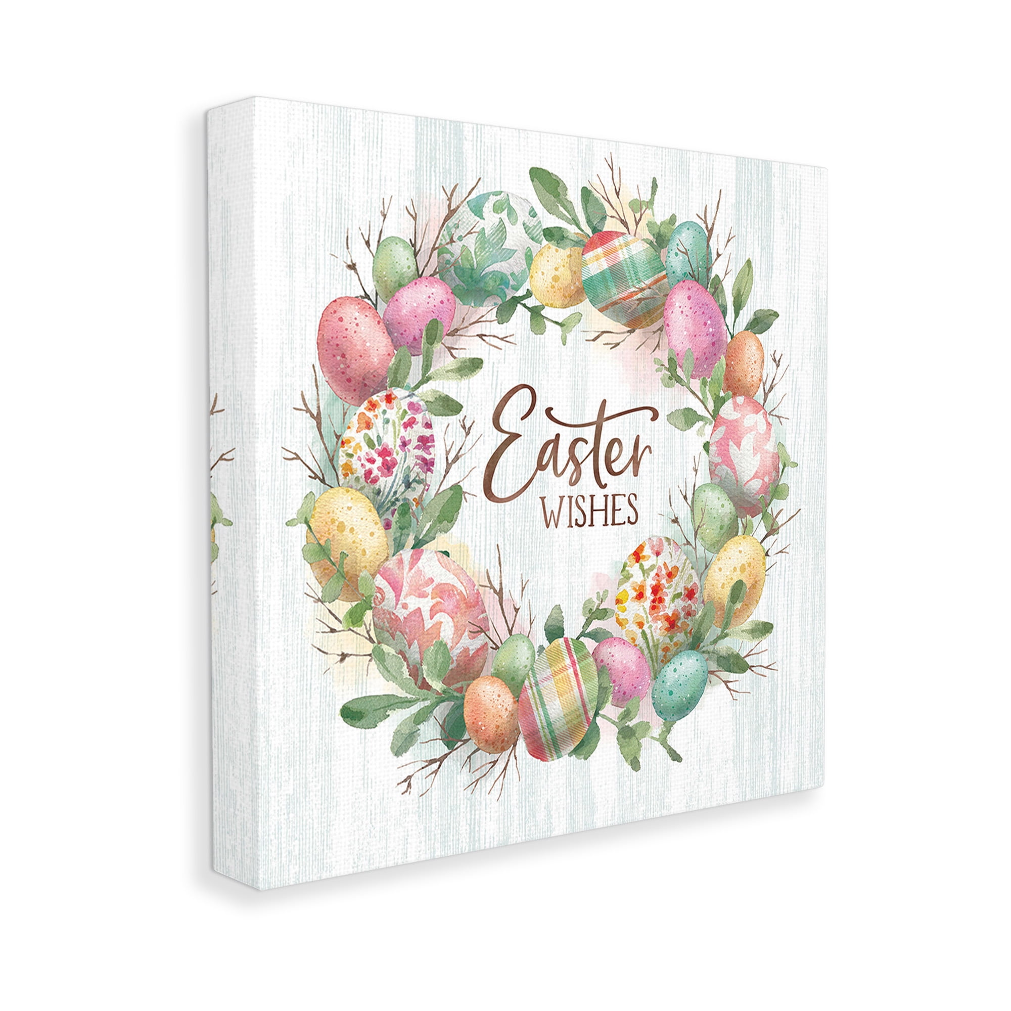 Stupell Industries Easter Wishes Wreath Holiday Painting Gallery Wrapped Canvas Art Print Wall Art, 24 x 24