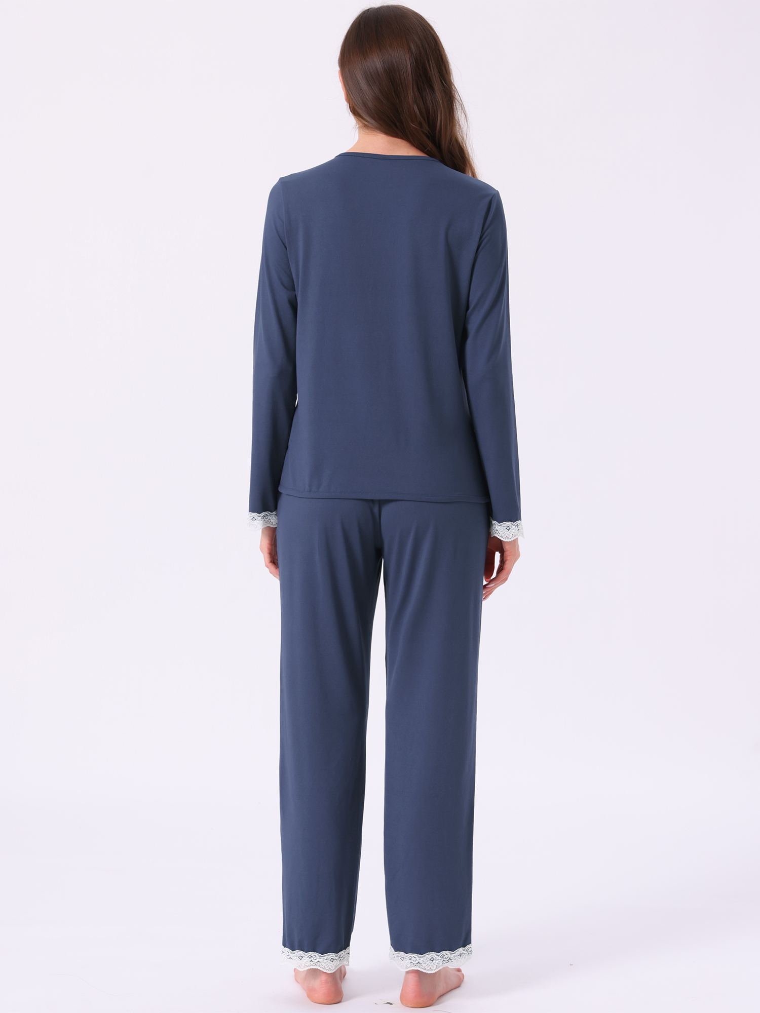 DARING DIVA Pajama Sets Lace Trim Elastic Waist Pant Loungewear 2XL Dark Blue