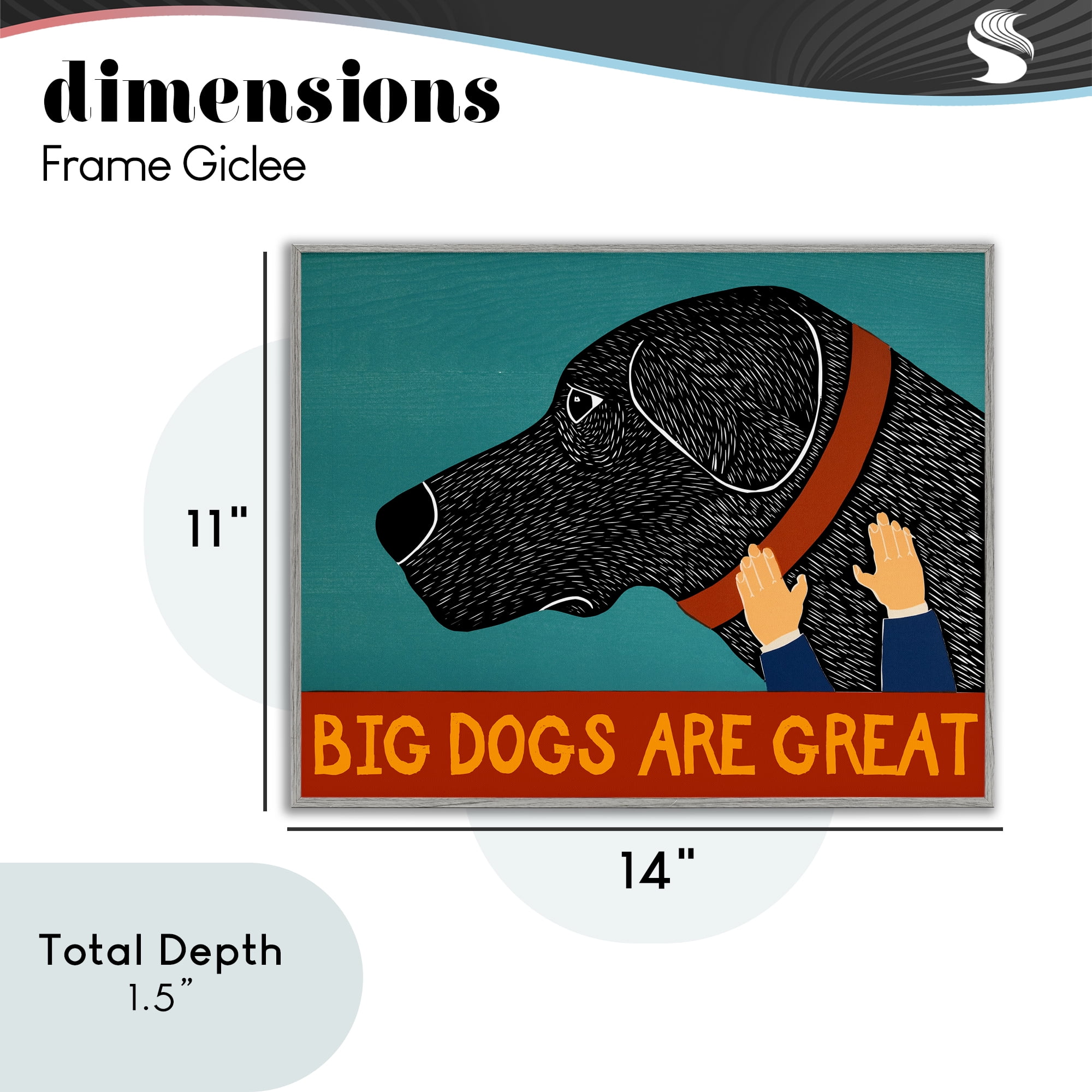 Big Dogs Are Great Gray Framed Giclee Art, design by Stephen Huneck