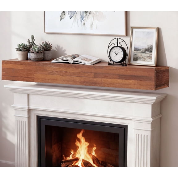 S-HOME 60 Inch Rustic Wood Fireplace Mantel in Natural Finish, Wall-Mounted Floating Shelf for Home Decor & Design