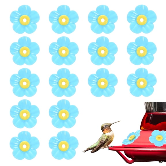 Uxcell 16-Pack Hummingbird Feeder Replacement Flowers, Plastic Hummingbird Feeding Parts Feeding Ports [Blue]