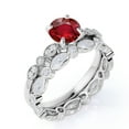 thumbnail image 4 of JeenMata 2 Carat Round Cut Burmese Dark Red Lab Created Ruby Bridal Set in 18k White Gold over Silver, 4 of 7