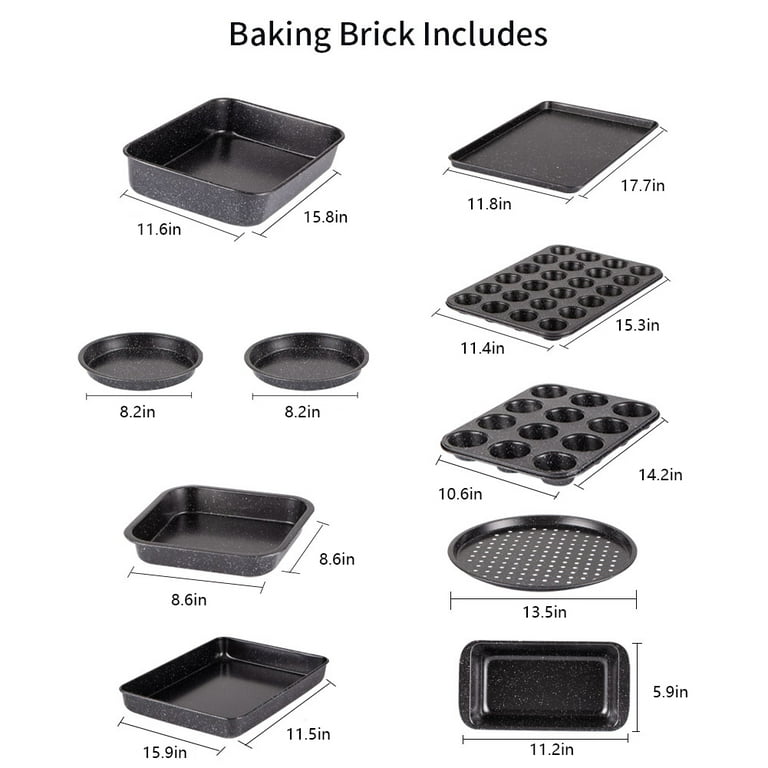 HONGBAKE Bakeware Sets, Baking Pans Set, Nonstick Oven Pan for Kitchen with  Wider Grips, 10-Pieces Including Rack, Cookie Sheet, Cake Pans, Loaf Pan