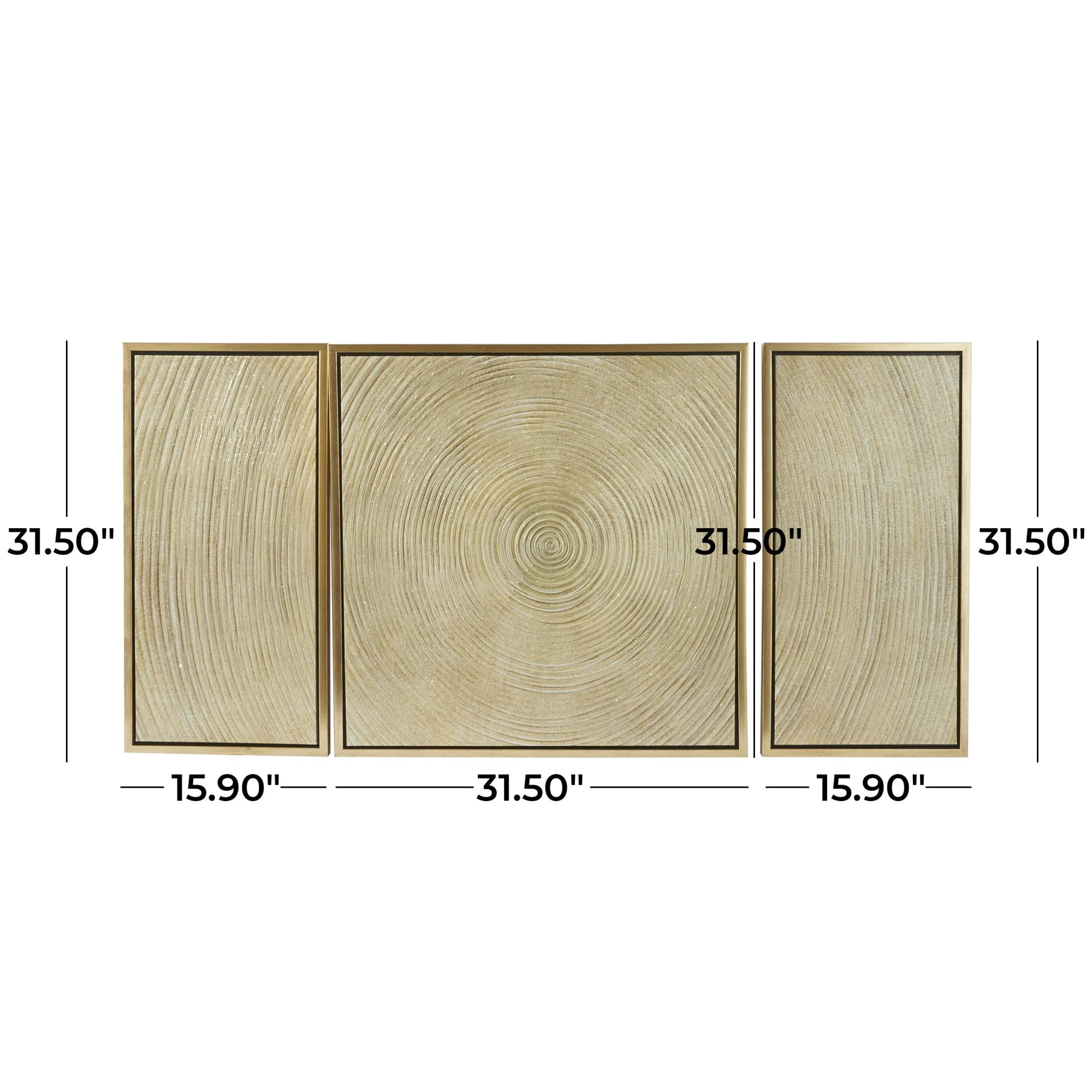 32" x 32" Ripple Starburst Framed Wall Art with Gold Frame, by DecMode (3 Count)
