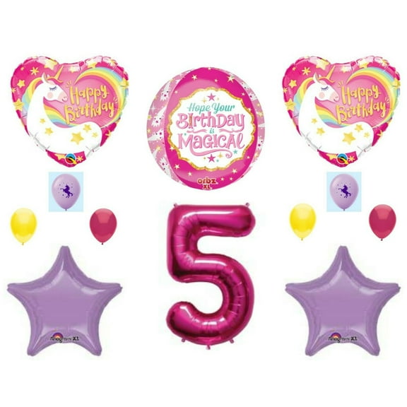 Magical 5th Unicorn Happy Birthday Party Balloons Decoration Pink Purple Girl