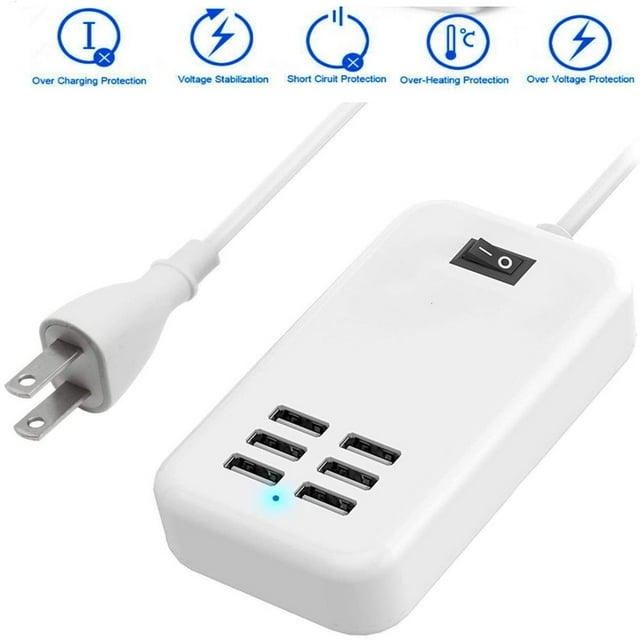 MesaSe Chargeur Mural USB 6 Ports 30W Adaptateur d'Alimentation CA Multiport pour Appareils Alimentés par USB