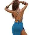 thumbnail image 6 of Womens Sleeveless Knit Beach Dress Spaghetti Strap Backless Maxi Gown Vacation Summer Slip Dress Blue S, 6 of 10