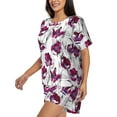 thumbnail image 2 of Kdxio Tulips Flowers Print Pajamas Sets for Women Short-Sleeved Pjs with Lounge Shorts Two Piece Sleepwear S-4XL, 2 of 9