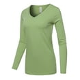 thumbnail image 2 of A2Y Women's Basic Solid Soft Cotton Long Sleeve V-neck Top T-shirt Sage 2XL, 2 of 3