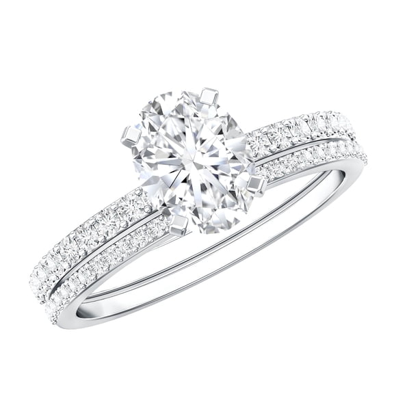 Rosec Jewels IGI Certified Lab Grown Diamond Wedding Bridal Ring Set - E-VS1 Quality - Oval 1 Carat Engagement Ring with Band, 925 Sterling Silver, US 4.00