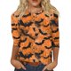 thumbnail image 1 of Camisa de manga larga con temática de Halloween para mujer: blusa informal con estampado de murciélagos y lunas para las festividades de otoño, 1 of 5