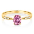 thumbnail image 2 of Gem Stone King 10K Yellow Gold Pink Moissanite and White Diamond Engagement Ring for Women (0.96 Cttw, Gemstone Birthstone, Oval 7X5MM, Available in Size 5, 6, 7, 8, 9), 2 of 5