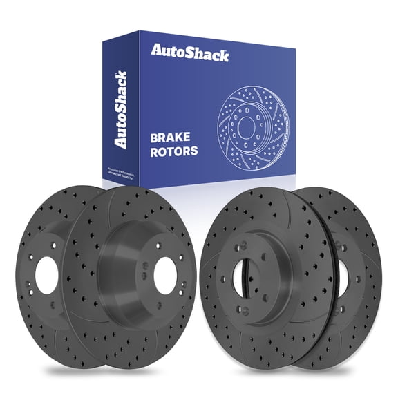 AutoShack Front & Rear Drilled & Slotted Brake Rotors | Replacement for 2014-2020 Kia Sorento 2013-2018 Hyundai Santa Fe Sport 2013-2019 Santa Fe XL FWD | Black Matte Finish | 4-PC Set | BlackShield