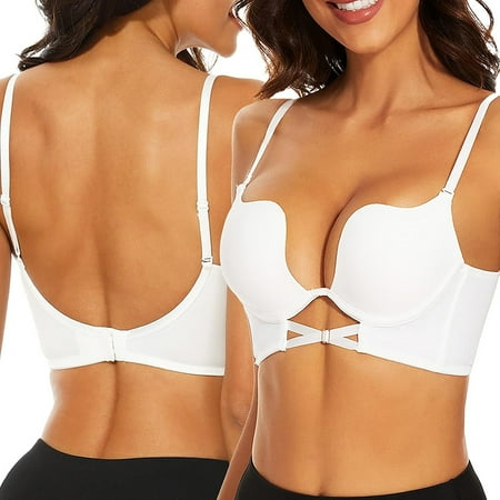 

Noyal Deep Plunge Push Up Bra for Women Low Back Bra Wire Lifting Bra with Multiway Convertible Straps