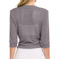 thumbnail image 5 of AHMOMEI Women’s Shimmer Sheer Mesh Tie-Front Shrug, 3/4 Sleeve Open Front Cropped Cover Up, Lightweight Knit Cardigan for Summer Gray L, 5 of 6
