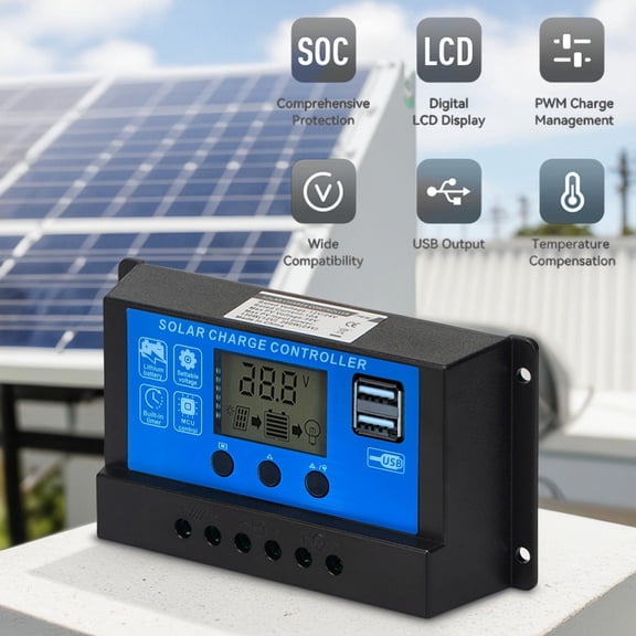30A Solar Panel Battery Charge Controller 12V/24V LCD Regulator Auto Dual USB US