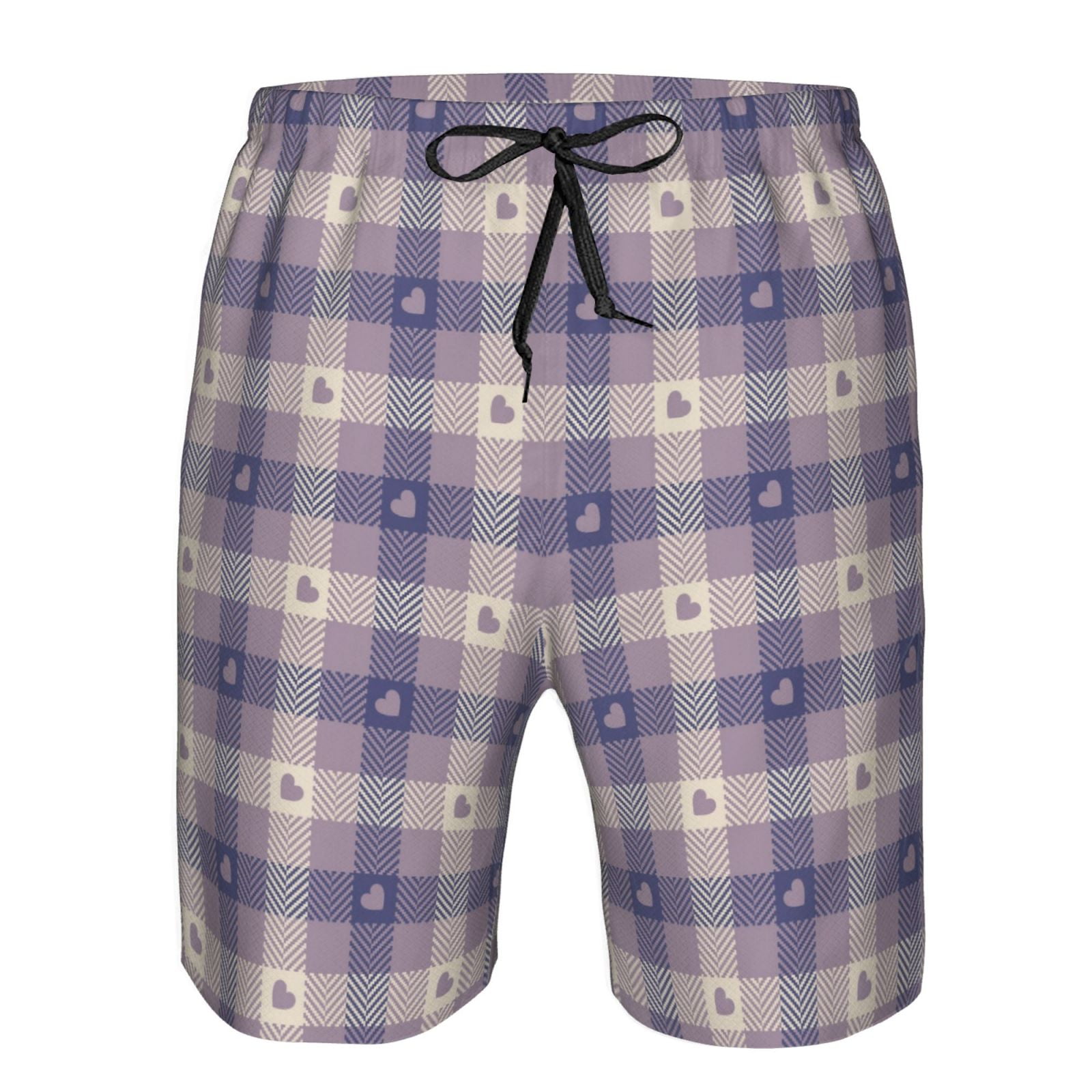 Naloa Heart Check Plaid Men's Beach Shorts, Surfing shorts, Swim trunks, Quick Dry Swim Trunks for Surfing Beach Fun - XX-Large