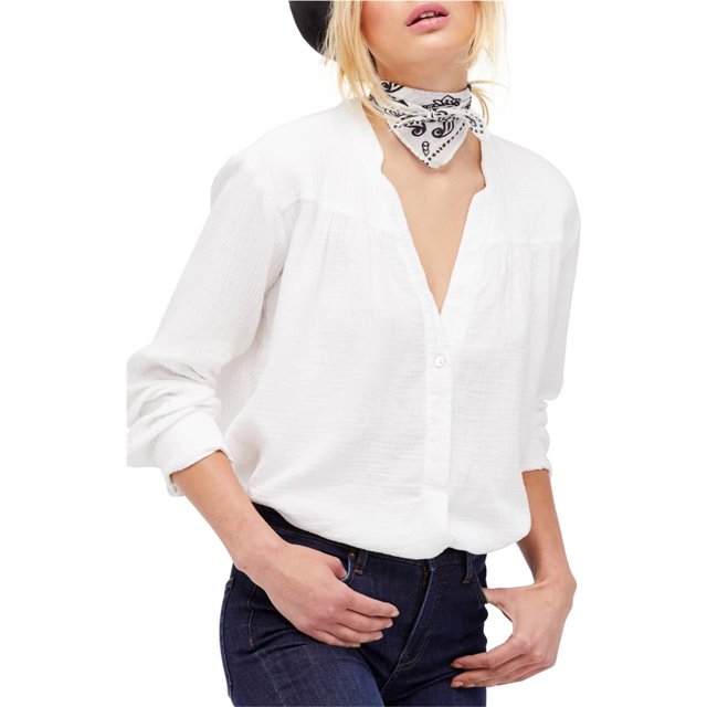 Free People Womens People Changing Horizons Blusa con botones, Blanco, XS