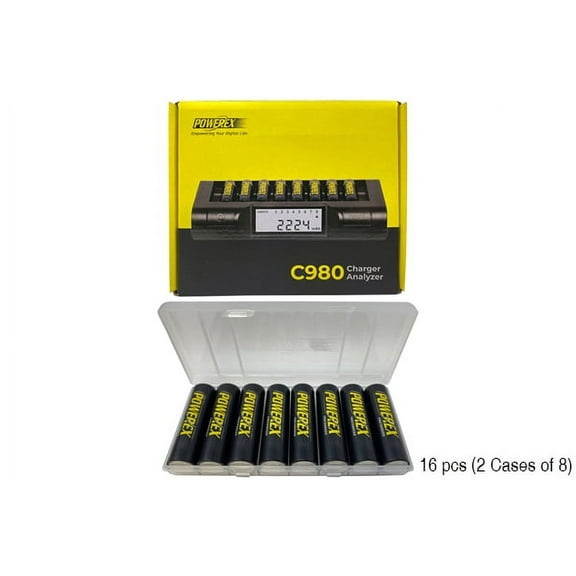 Powerex C980 Smart Charger   16 AA NiMH Powerex Rechargeable Batteries (2600 mAh) with Battery Case