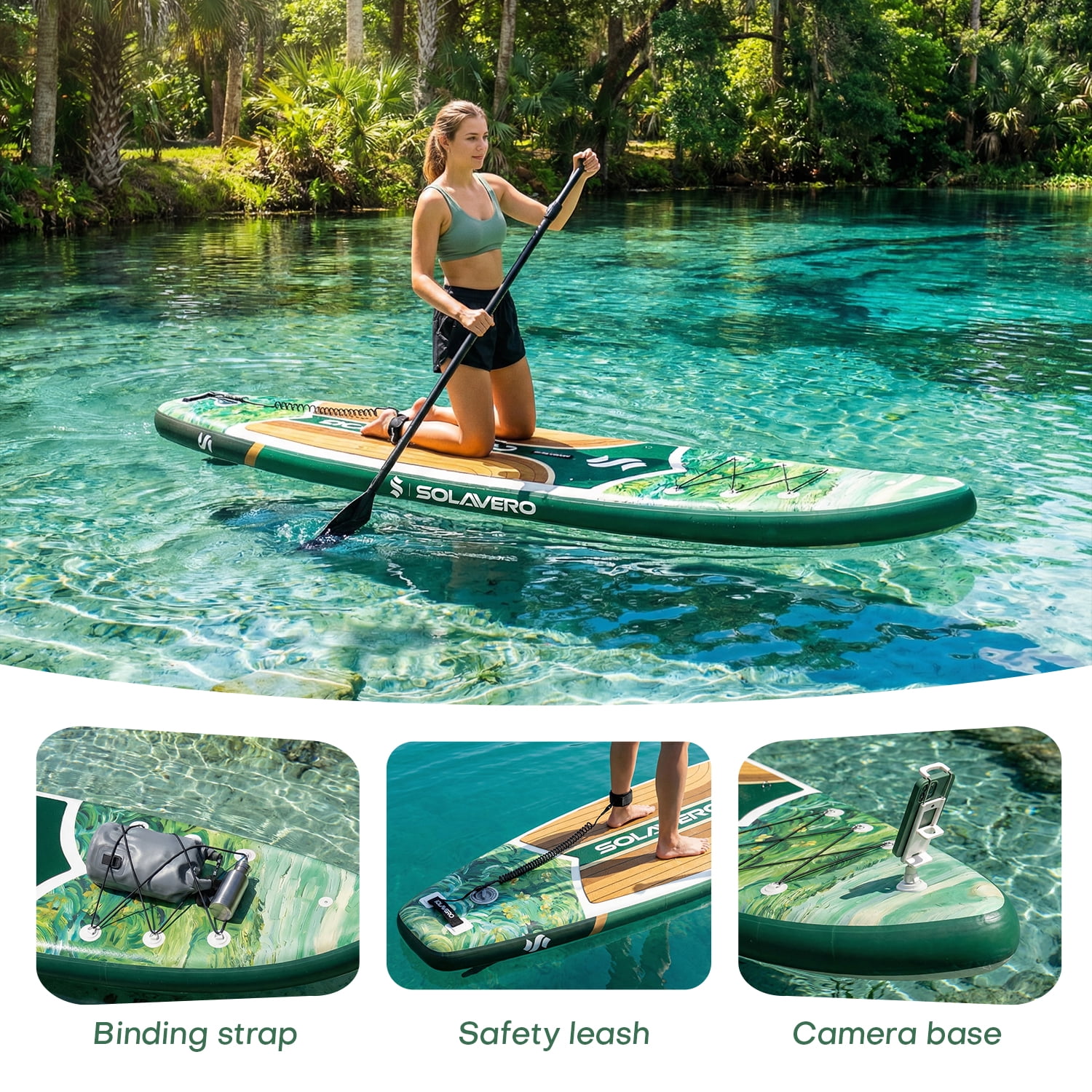 SOLAVERO Inflatable Stand Up Paddle Board with SUP Accessories, Anti-Slip EVA Deck, 11'×33" Blow Up Paddle Board Adults & Youth