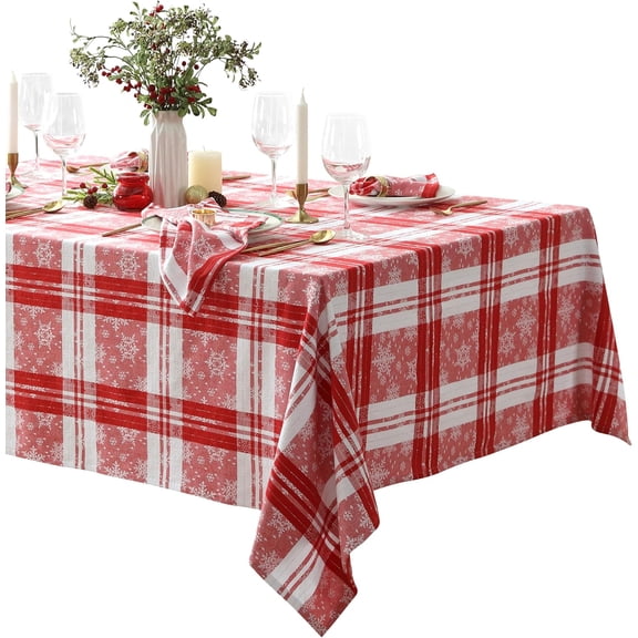 Newbridge Christmas Red Snowflake Jacquard 52 x 52 Inch Square Fabric Tablecloth