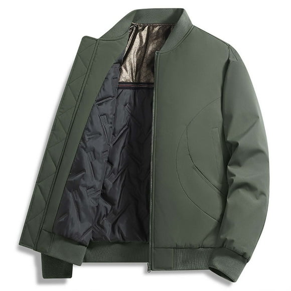 NTACZA Green Jackets for Man Thermal Thicken Bomber Jacket Zip up Quilted Lined Varsity Coat Winter Mens Outerwear,L