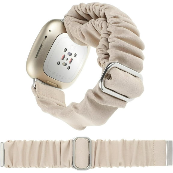 REQO Adjustable Scrunchies Bands Compatible with Fitbit Versa 3/Versa 4/Sense/Sense 2 Bands for Women,Stretchy Wristband Comfy Elastic Scrunchy Smart Watch Band Soft Cloth Fabric Strap