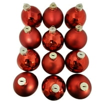 Whitehurst 2-Finish Glass Christmas Ball Ornaments - 2.75" (70mm) - Red - 12ct
