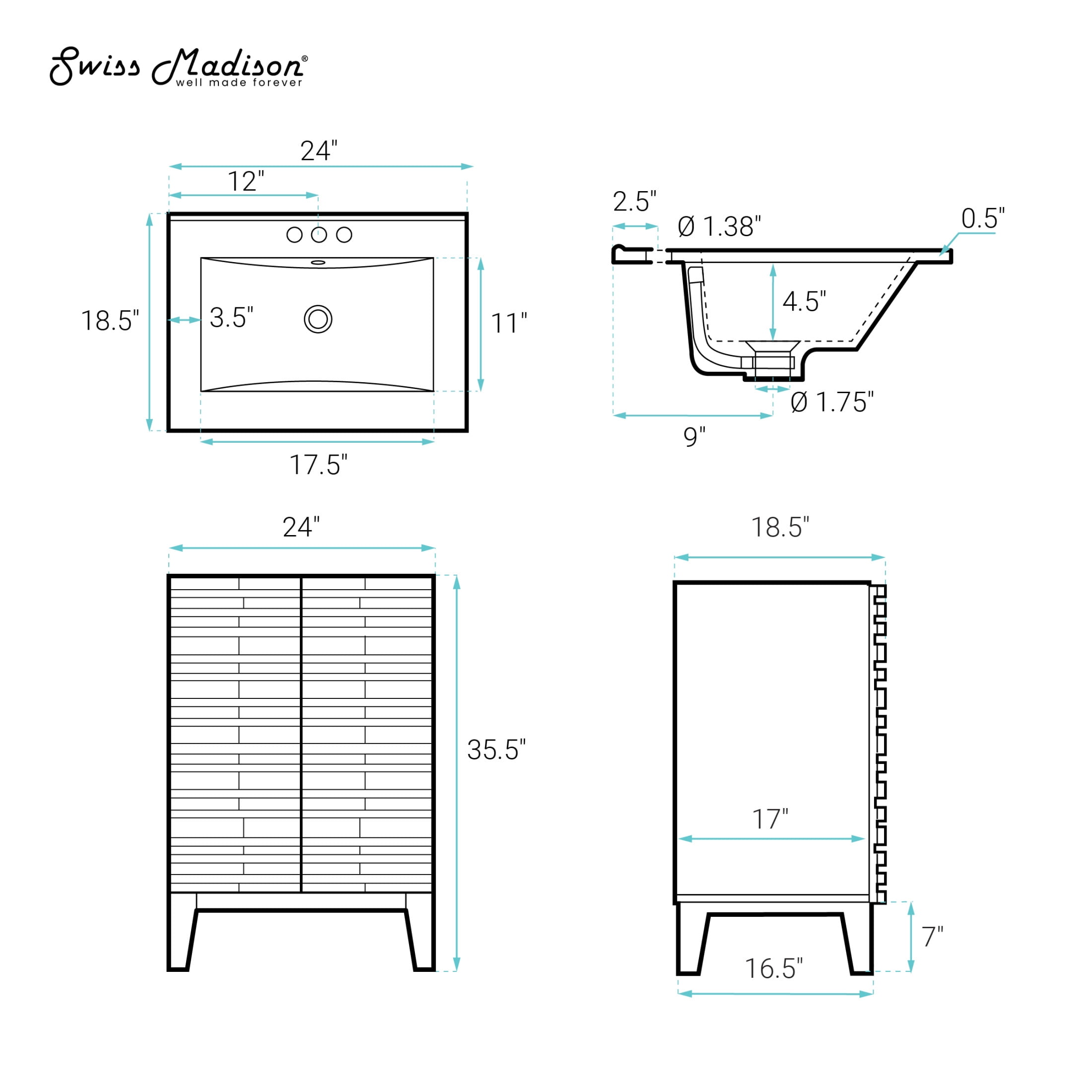 Cascade 24" Freestanding Bathroom Vanity in Green Oak with 3-Hole Centerset Sink Top