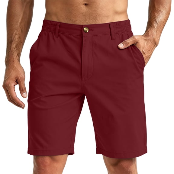 Resicozy Mens Flat Front Golf Shorts Casual Lightweight Solid Color Short with Pockets Stretch Wine S