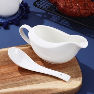 Dizada 19oz Gravy Boat With Saucer Stand, Large Gravy Bowl For Turkey, Ceramic White, Set Of 2