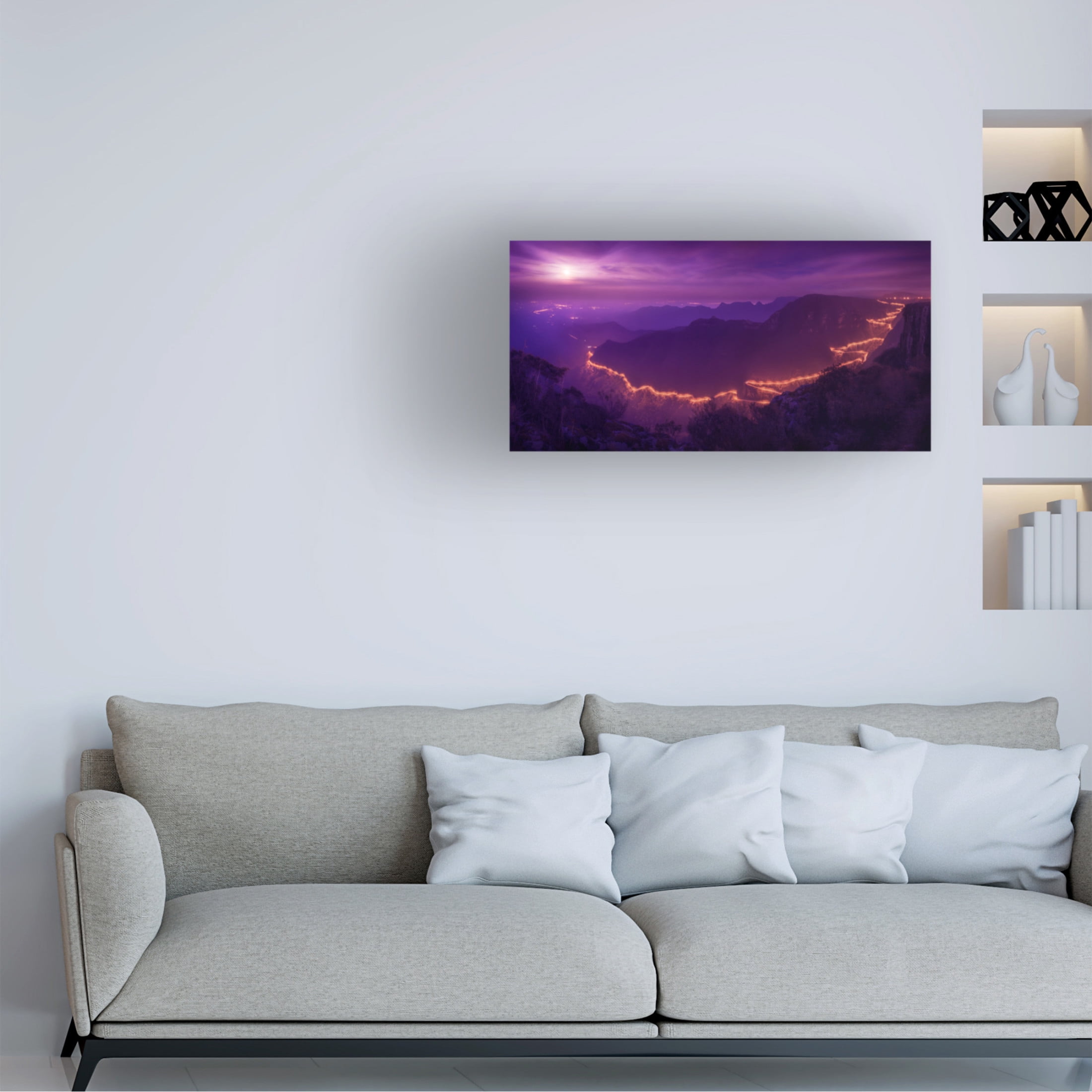Canvas Wall Art - Raphael Sombrio 'Lights Of The Night' Wall Art for Living Room, Bedroom, or Office D?cor by Trademark Fine Art - 47 x 24 Inches