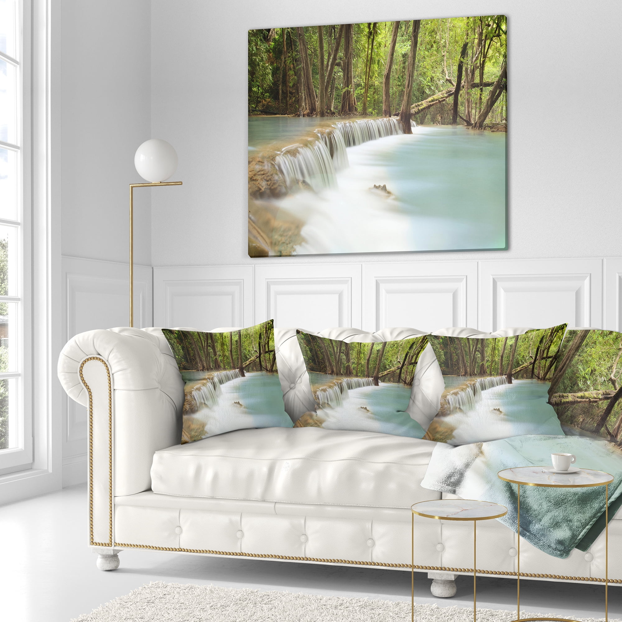 Designart Huai Mae Kamin Waterfall - Photography Throw Pillow - 16x16