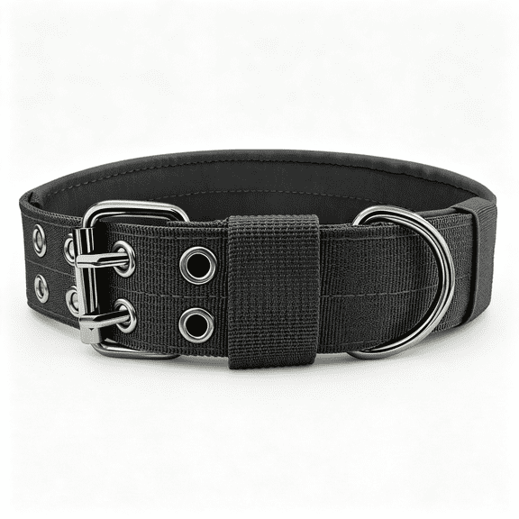 GASTROPOD Heavy Duty Dog Collar for Large Dogs,Tactical Dog Collars with Metal Buckle & D Ring,1.5" Width Thick Adjustable Nylon Collar for Medium Dogs,Black/M