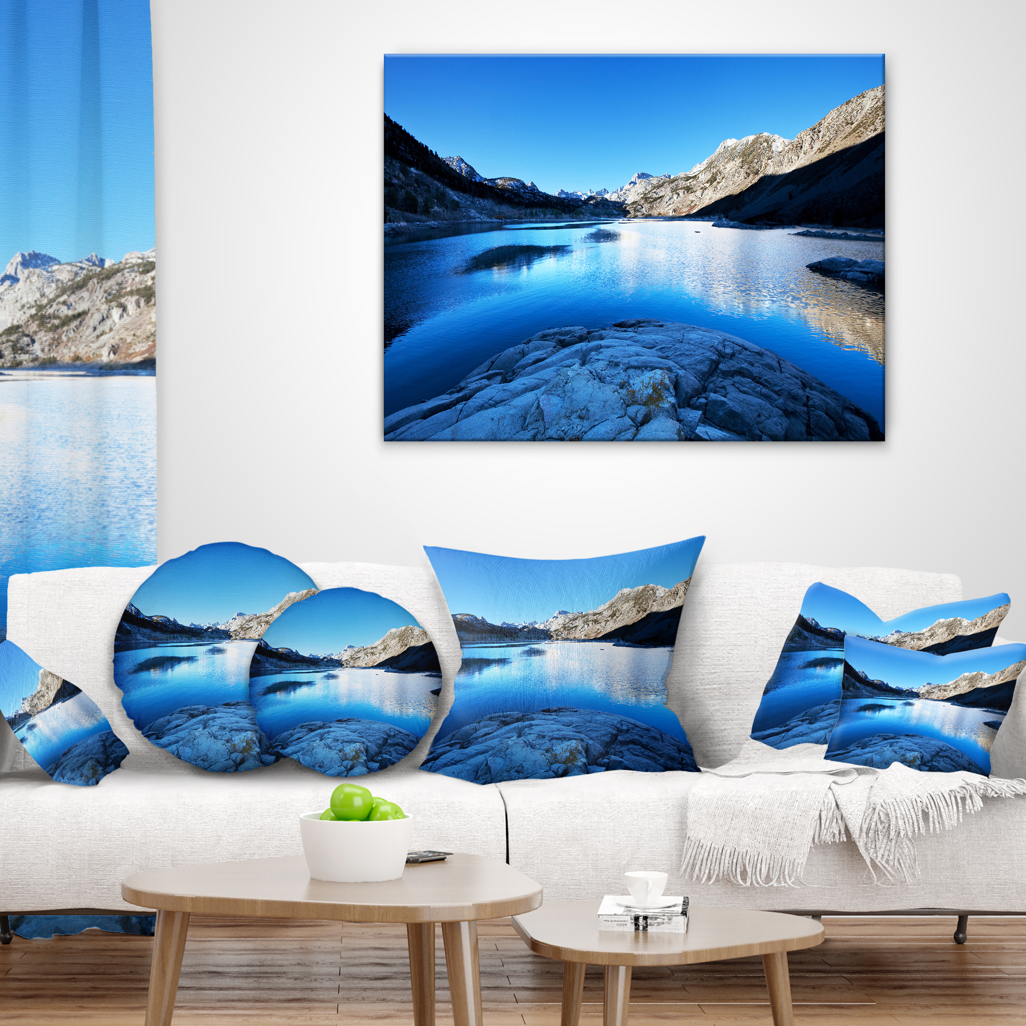Designart Amazing Blue Mountains Lake - Modern Landscape Printed Throw Pillow - 18x18