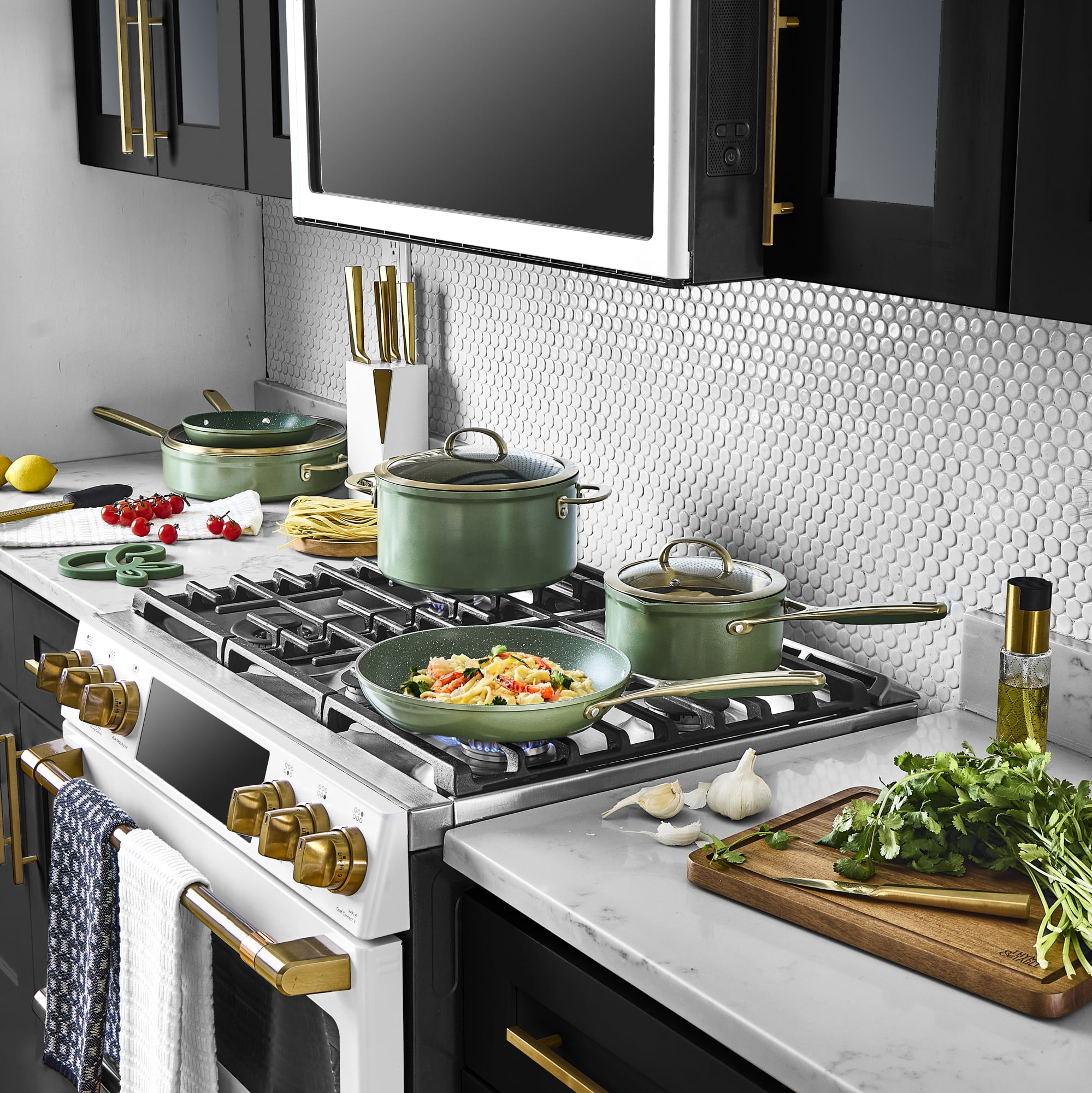 Thyme & Table Supreme 12-Piece Cookware Set Non-Stick - Olive