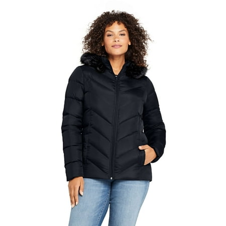 Lands' End Women's Plus Down Faux Fur Hooded Jacket