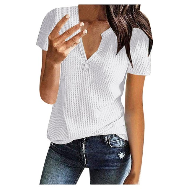 POINTERTECK T-shirt à Manches Courtes à Col en V pour Femme en Maille de Mode d'Été pour Femme