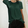 thumbnail image 2 of Top de manga corta para mujer, camiseta informal plisada con cuello redondo y tipo suelto para uso en verano, verde oscuro S, 2 of 6