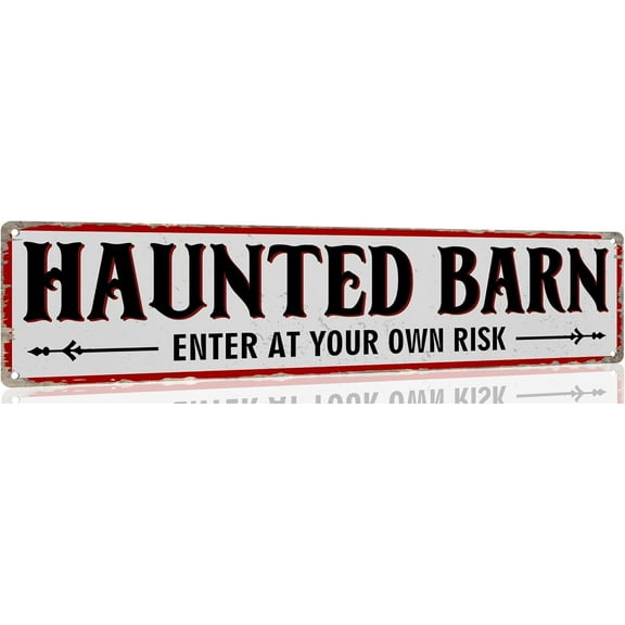 Haunted Barn Enter at Your Own Risk Metal Tin Sign Funny Vintage Halloween Tin Signs Wall Art Decor Poster for Home Farmhouse Bar Cafe Halloween Party Indoor Outdoor 4x16 Inch