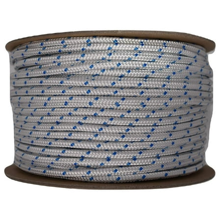 White with Blue Tracers 1/4 Inch x 300 ft Braided Marine Rope Dock Line
