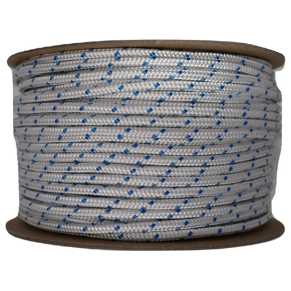 White with Blue Tracers 1/4 Inch x 300 ft Braided Marine Rope Dock Line