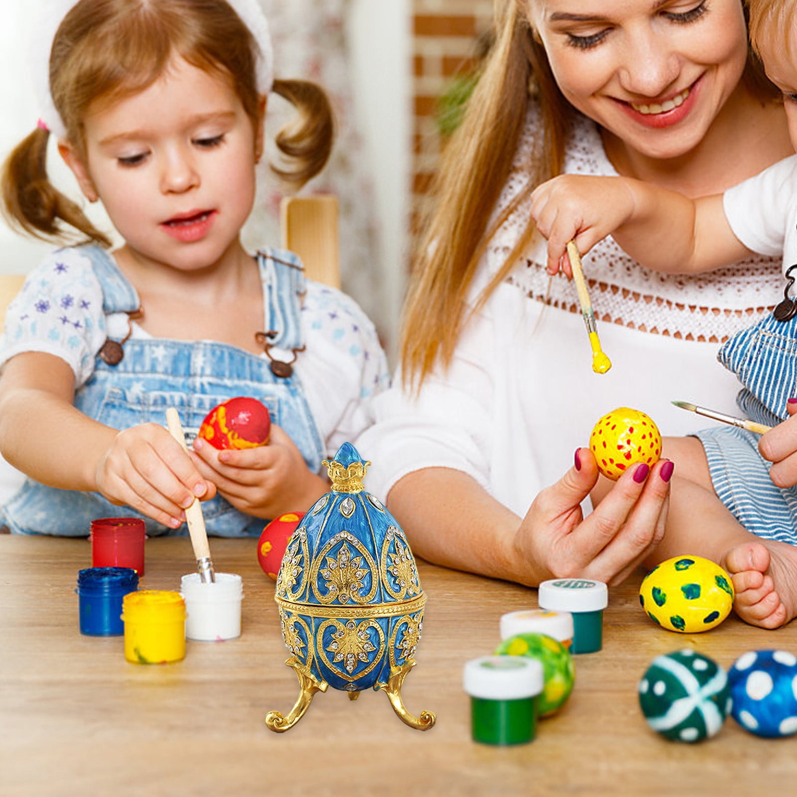 Matoen Easter Bulk, Hand Painted Easter Egg Style Decorative Enamel Jewelry Box Unique Gift for Family, Easter Gift for Wife
