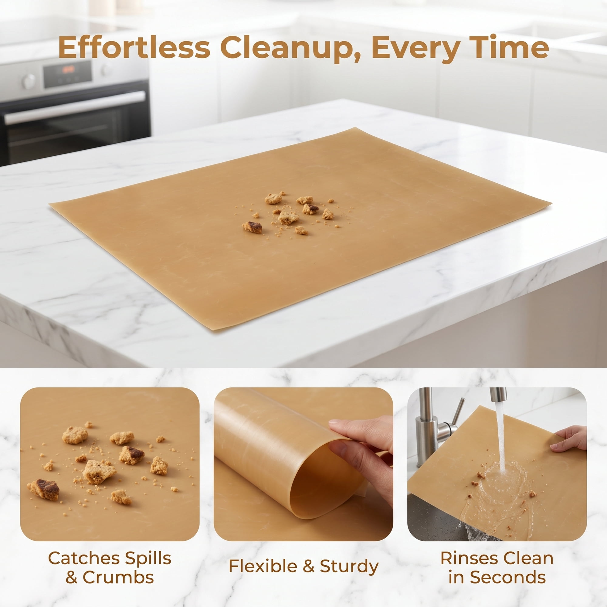 Unique Bargains 3 Pack Silicone Oven Liner for Electric Oven and Grill Brown 11.8"x15.7"