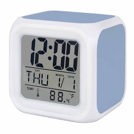 Pure Light Blue Digital Alarm Clock for Bedrooms, Smart LED Alarm Clock with 7 Color Changing Night Light, Simple Solid Color Silent Wake Up Clocks for Sleep Study Cooking 3.2x3.2