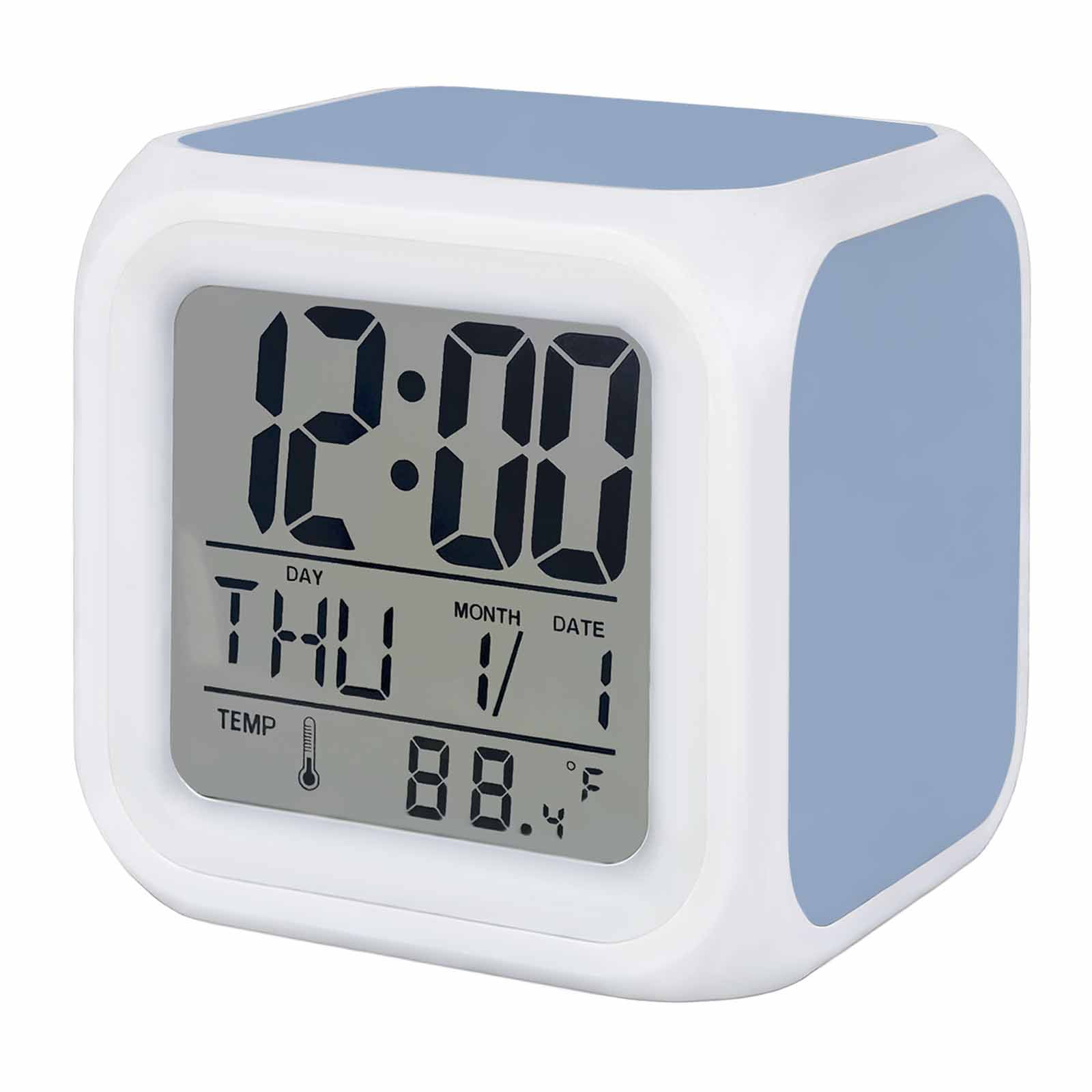 Pure Light Blue Digital Alarm Clock for Bedrooms, Smart LED Alarm Clock with 7 Color Changing Night Light, Simple Solid Color Silent Wake Up Clocks for Sleep Study Cooking 3.2x3.2
